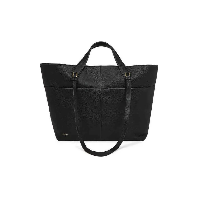Ecco Cow Leather Tote Bag Shopping Bag Shoulder Bag Handbag Medium Size Women's Black-0