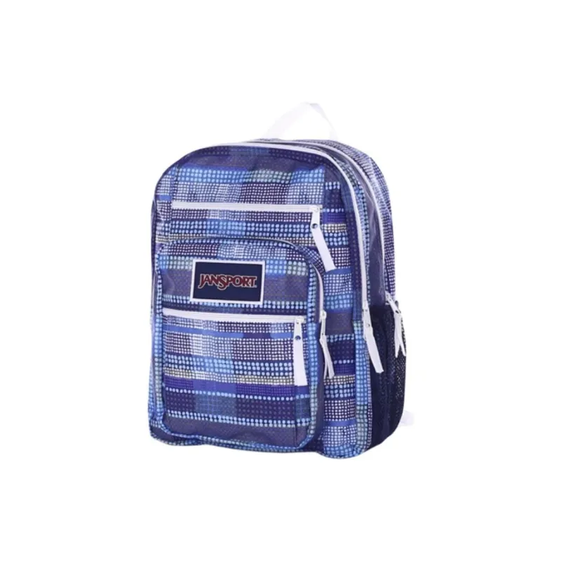 JanSport Polyester Backpack Medium Size Unisex Blue Polka Dots/Coral Red-1