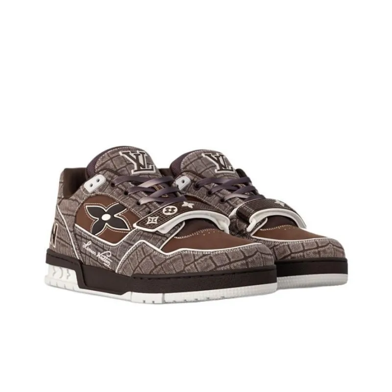 LOUIS VUITTON Trainer Low Top Skateboard Shoes Men's Brown-2