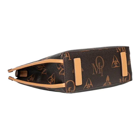 OMI Synthetic Leather Shoulder Bag, Crossbody Bag Regular Women's Dark Brown/Ecru/Khaki-5