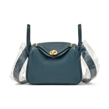 HERMES Lindy Clemence Leather Shoulder Bag Crossbody Bag Handbag Mini Women's 6O Vert Cypres Pine Green Cyan