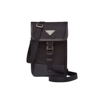 PRADA Recycled Nylon One Shoulder Crossbody Cell Phone Pouch Men's Black