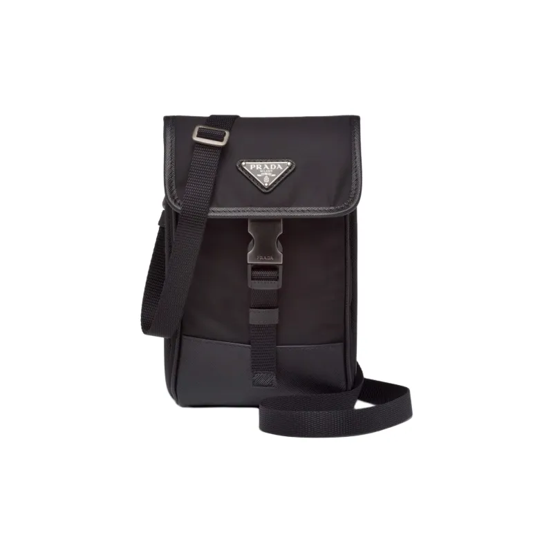 PRADA Recycled Nylon One Shoulder Crossbody Cell Phone Pouch Men's Black-0