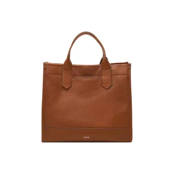 FOSSIL Leather Tote Bag Shopping Bag Shoulder Bag Crossbody Bag Handbag Medium Size Women's Brown