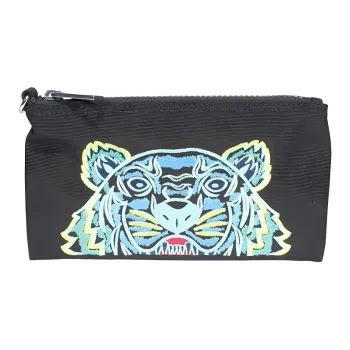 KENZO Tiger Polyester Nylon Fabric Clutch Handbag Medium Size Women's Black