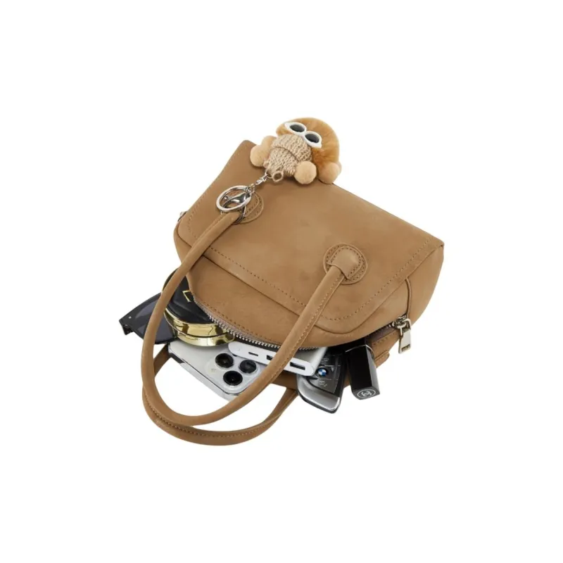 Teenmix Synthetic Leather Bowling Bag, Shoulder Bag, Crossbody Bag, Handbag Medium Size Women's Gray/Khaki/Red Brown-8