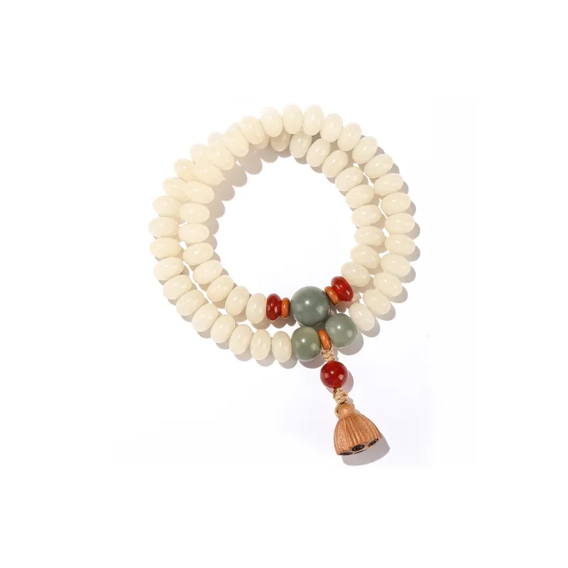 Xiang Yin White Jade Bodhi Time Fortune Buddhist Bead Beaded Bracelet Unisex-0