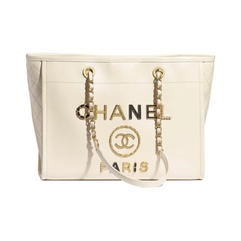 CHANEL Logo Tote Bag, Shopping Bag, Handbag Women's Ivory-0
