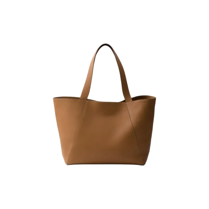 PRADA Leather Tote Bag Shopping Bag Shoulder Bag Handbag Men's Brown-1