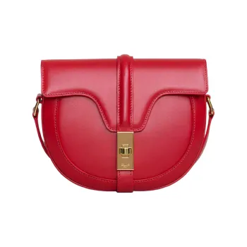 CELINE Besace16 Satin Cow Leather Handbag Shoulder Bags Small Size Women's Candy Color Red