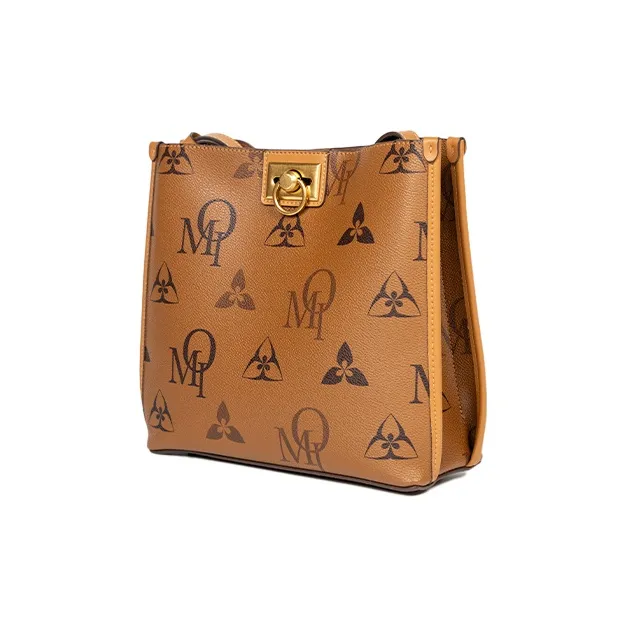 OMI Synthetic Leather Shoulder Bag, Crossbody Bag Regular Women's Dark Brown/Ecru/Khaki-13
