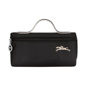 LONGCHAMP Le Pliage Cowhide Patchwork Canvas Makeup Bag Women's Black