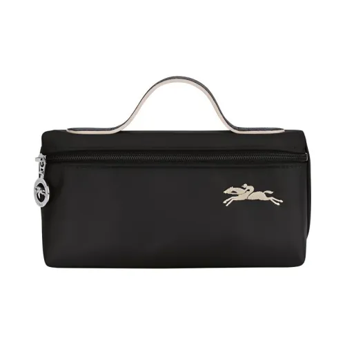 LONGCHAMP Le Pliage Cowhide Patchwork Canvas Makeup Bag Women's Black