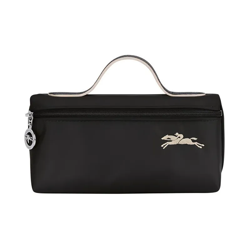 LONGCHAMP Le Pliage Cowhide Patchwork Canvas Makeup Bag Women's Black-0