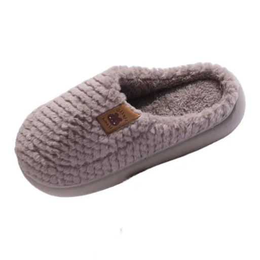 Yalu Preferred Closed Toe Cotton Slippers Winter Couple Home Indoor Slip Resistant Fleece Lined Velvet Slippers-30