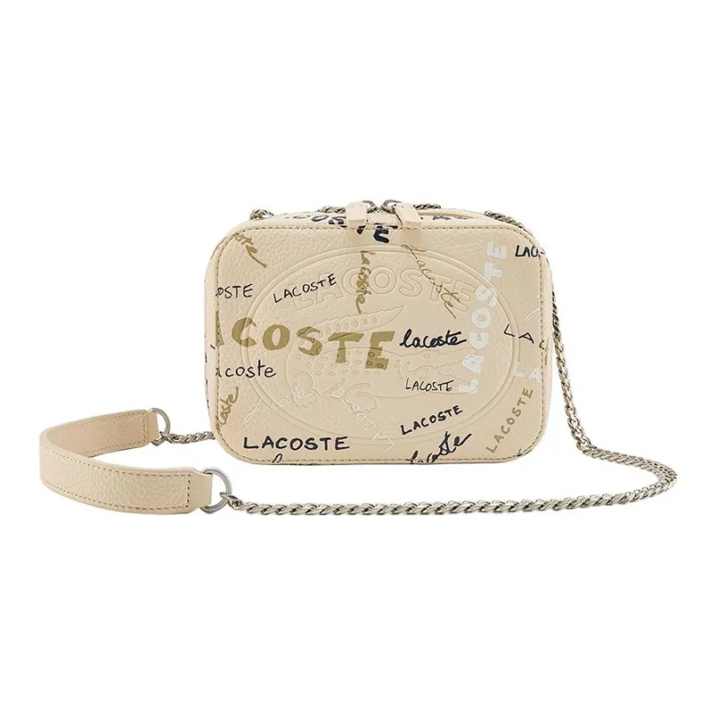 LACOSTE Cow Leather Shoulder Bag Crossbody Bag Small Size Women's Oyster Gray-1