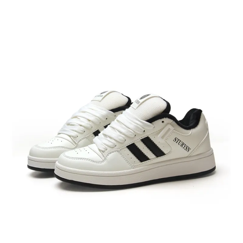STUR YSN Warm And Wear Resistant Low Top Skateboard Shoes Unisex White Black-1