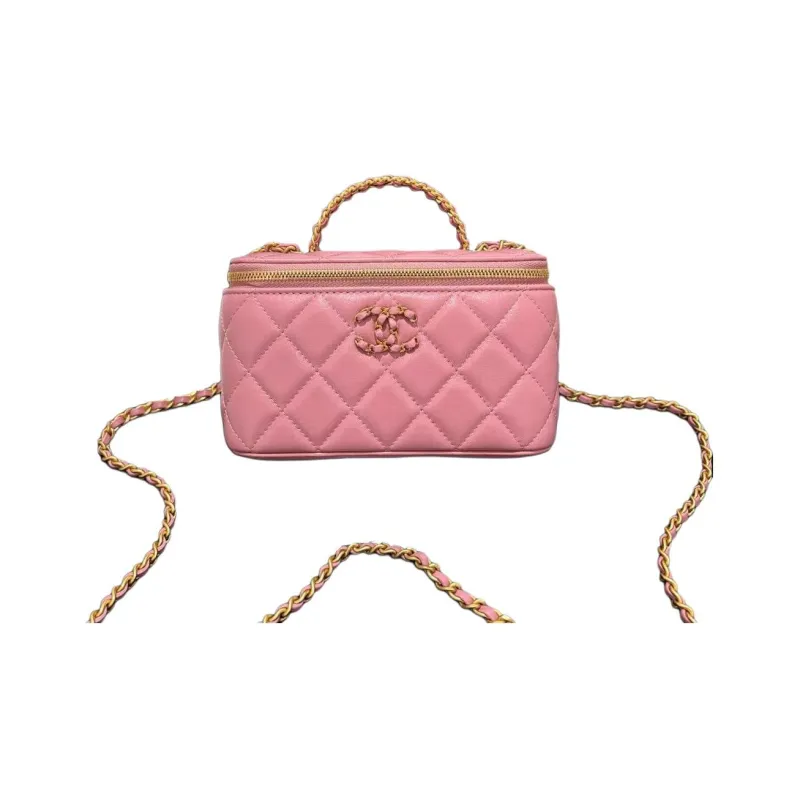 CHANEL Sheepskin Box Bag, Makeup Bag, Handbag, Shoulder Bag, Crossbody Bag Women's Pink-0