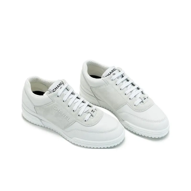 CHANEL Low Top Casual Shoes Women's White Gray-3