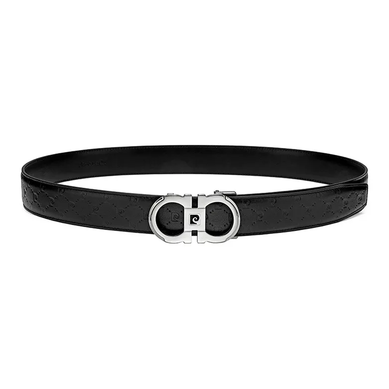 PIERRE CARDIN Cow Head Leather Belts Men's Black Width 3.45cm-1