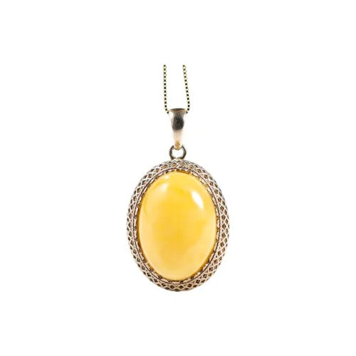 S&A S925 Silver With Amber Beeswax Inlay Necklaces Women's
