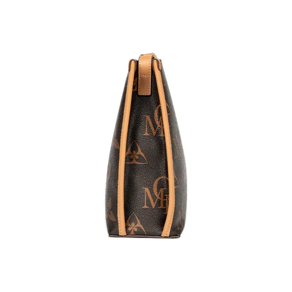 OMI Synthetic Leather Shoulder Bag, Crossbody Bag Regular Women's Dark Brown/Ecru/Khaki-3