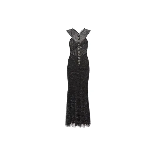 Self-portrait Embellished Fishnet Crossover Midi Dress