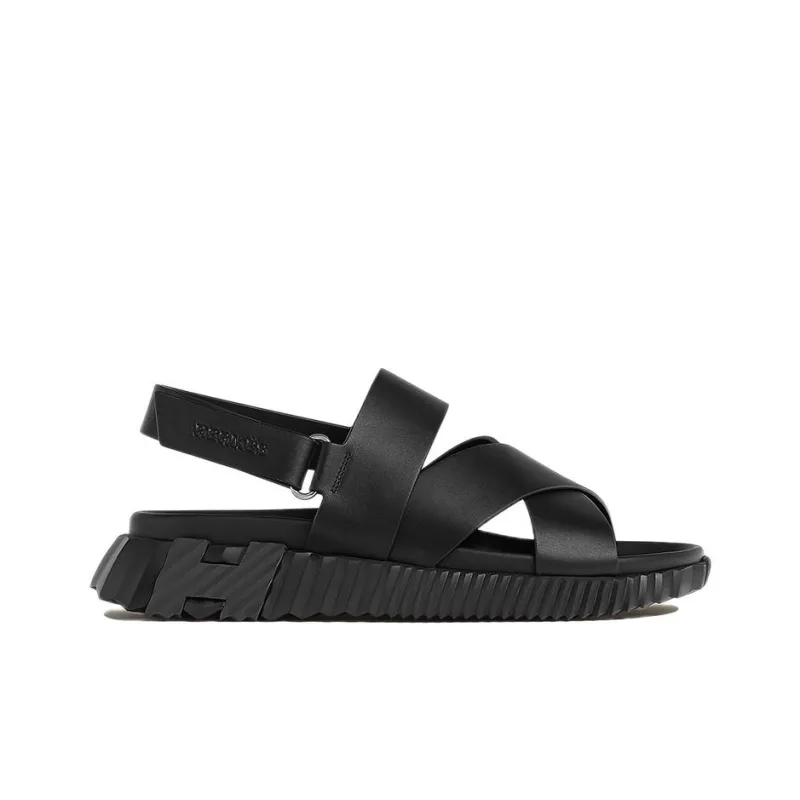 HERMES Electric Strap Sandals Men's Black-1