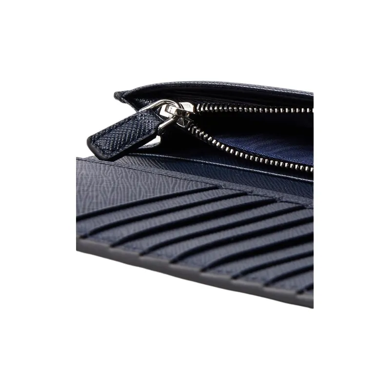 PRADA Saffiano Cow Leather Wallet Men's Coffee & Baltic Sea Blue-3