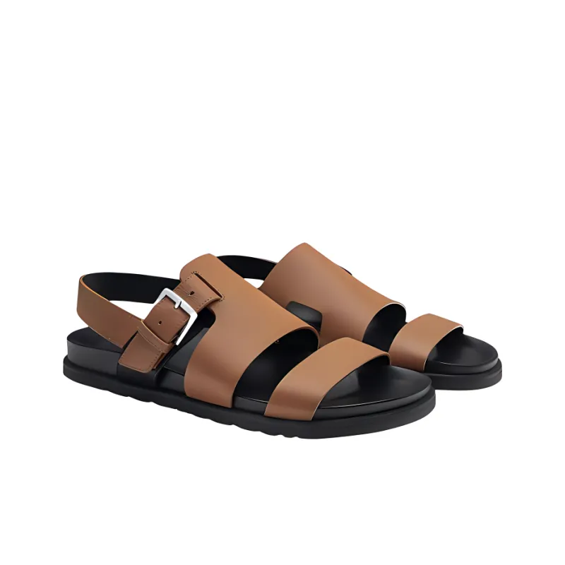 HERMES Corentin Strap Sandals Men's Brown-2