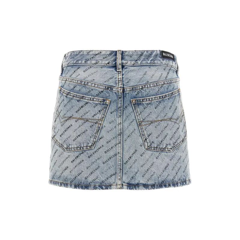 Balenciaga Logo print Denim Mini Skirt-1