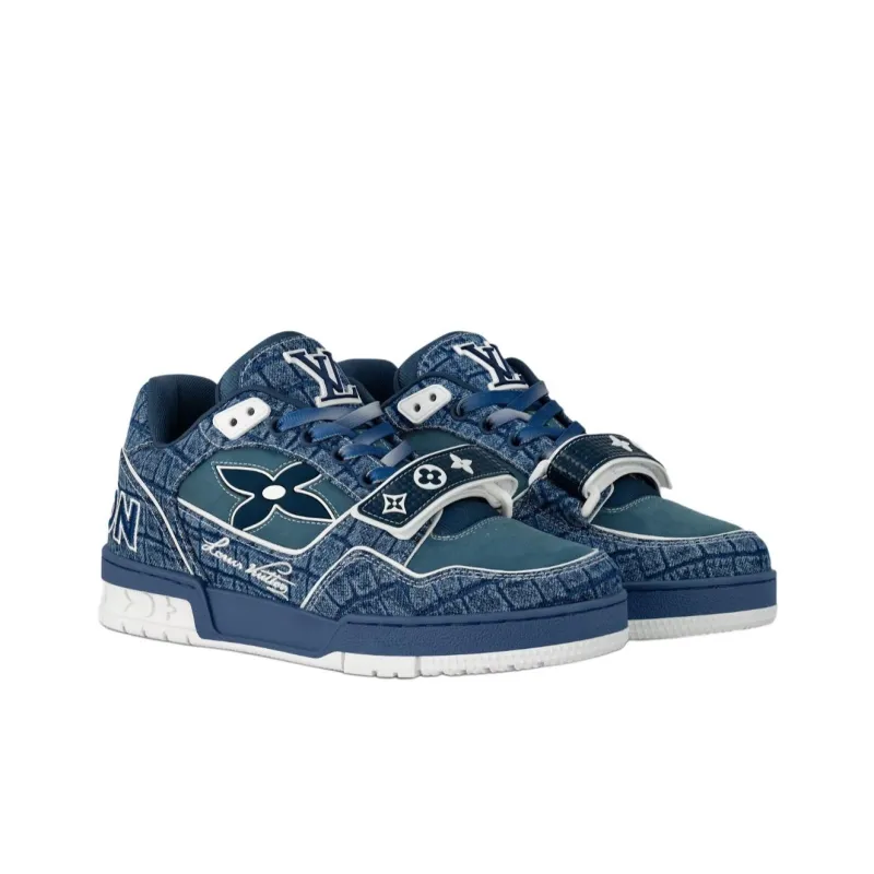 LOUIS VUITTON Trainer Low Top Skateboard Shoes Men's Sea Blue-2