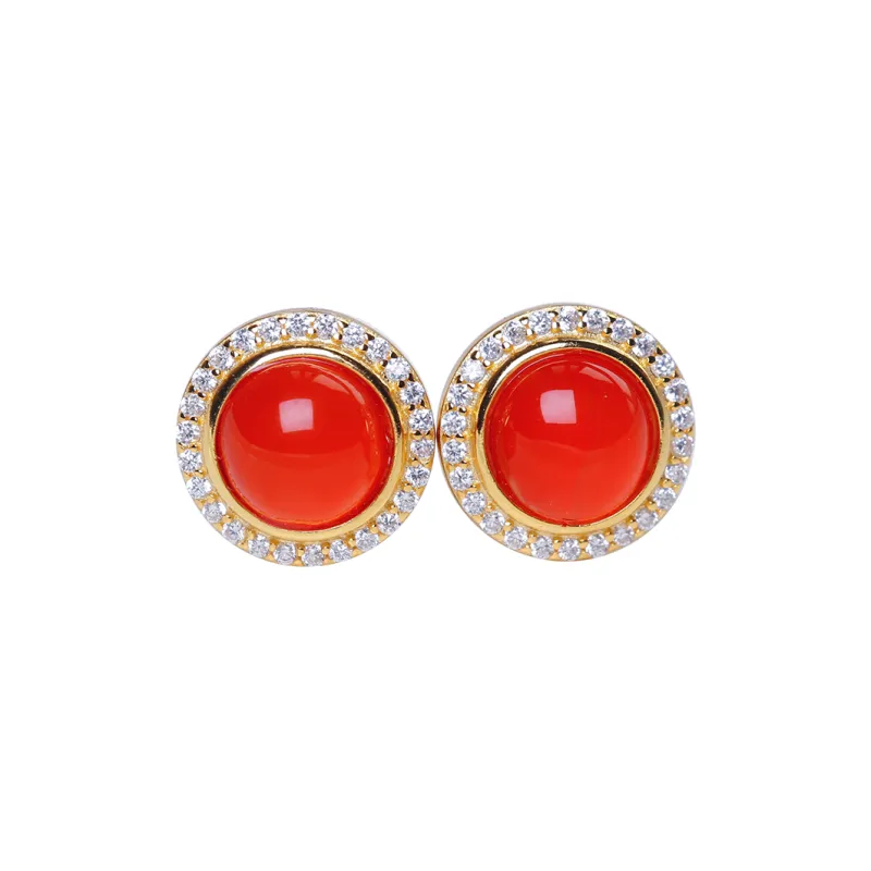 YUSHE Southern Red Agate Stud Earrings Women's-0