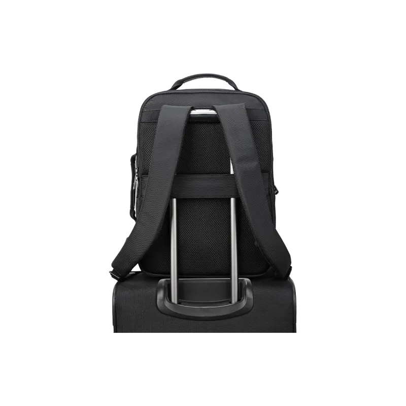 GOLDLION Fabric Cow Leather Patchwork Backpack Men's Black-3