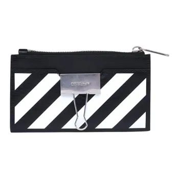 OFF WHITE Cow Leather Card Holder Unisex Black & White