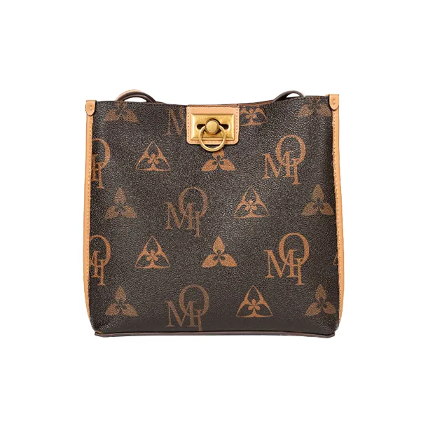 OMI Synthetic Leather Shoulder Bag, Crossbody Bag Regular Women's Dark Brown/Ecru/Khaki-0