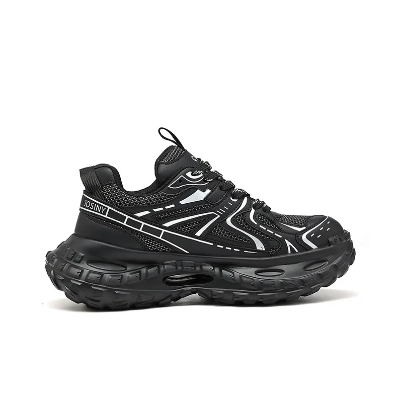 JOSINY Abrasion Resistant Height Increasing Chunky Sneakers, Tire Shoes Men's Black 2024-2