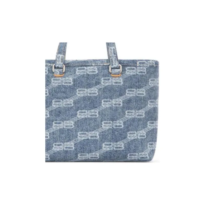 Balenciaga Denim Tote Bag, Shopping Bag, Portable Crossbody Bag, Shoulder Bag Mini Women's Light Blue-3