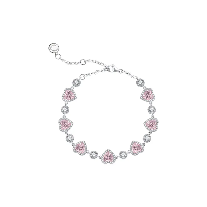 Happy Tide S925 Silver Bracelets Women's Silver+Pink-0