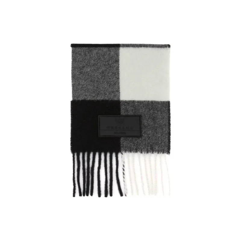 MaxMara Virgin Wool Knit Scarves Unisex Black White-3