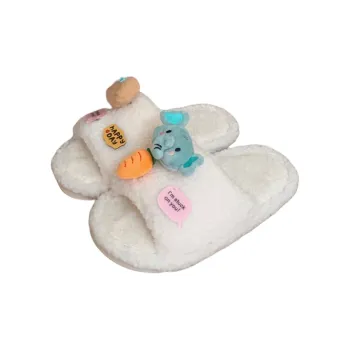 Thin Strips Cotton Slippers Women's White