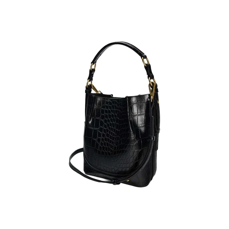 ZARA Polyurethane Bucket Bags Shoulder Bag Crossbody Bag Handbag Large Size Women's Black-3