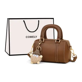 COMELY Cow Leather Boston Bag Crossbody One Shoulder Handbags Regular Women's Brown