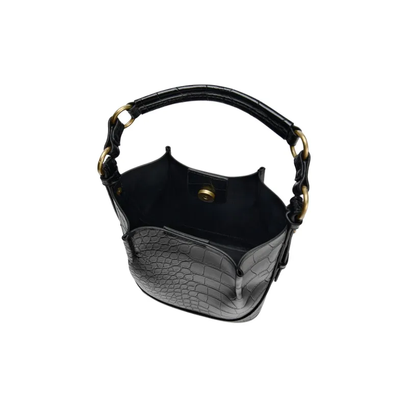 ZARA Polyurethane Bucket Bags Shoulder Bag Crossbody Bag Handbag Large Size Women's Black-6
