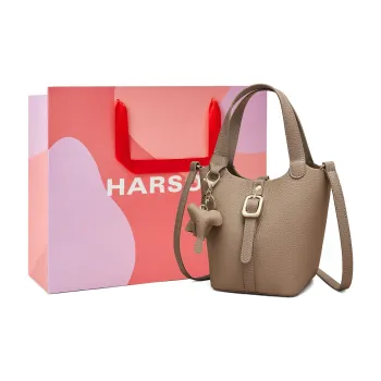 HARSON Top Grain Cow Leather Bucket Bag, Basket Bag, Portable, One Shoulder, Mom Bag Regular Women's Elephant Gray