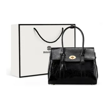 DULOREN Cow Leather Lawyer Bag, Tote Bag, Shopping Bag, Handbag Large Size Women's Black/White