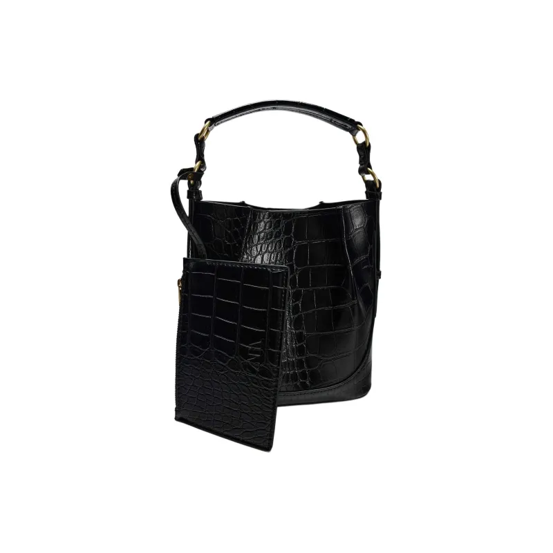 ZARA Polyurethane Bucket Bags Shoulder Bag Crossbody Bag Handbag Large Size Women's Black-5
