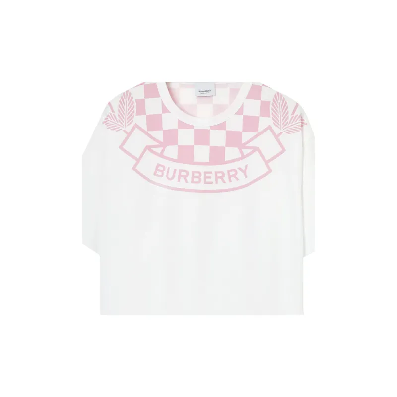 Burberry Logo Printed Checked Crewneck T Shirt-5
