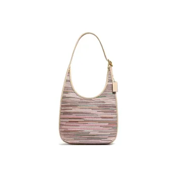 COACH Ergo Leather Hobo Moon Bag Portable Crossbody Bag One Shoulder Shoulder Bag Large Size Women's Beige Mixed Color