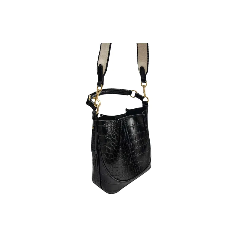ZARA Polyurethane Bucket Bags Shoulder Bag Crossbody Bag Handbag Large Size Women's Black-2